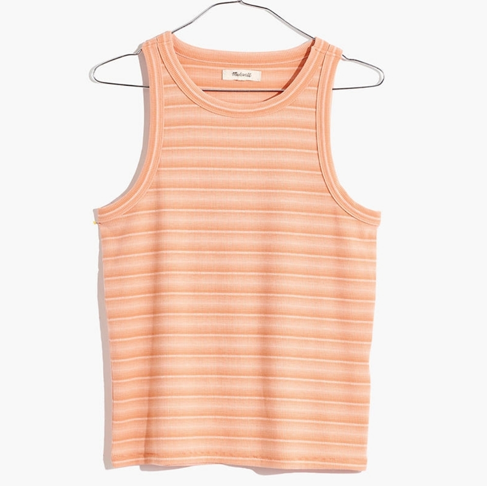 Madewell slim ribbed fitted tank top, small, peach orange